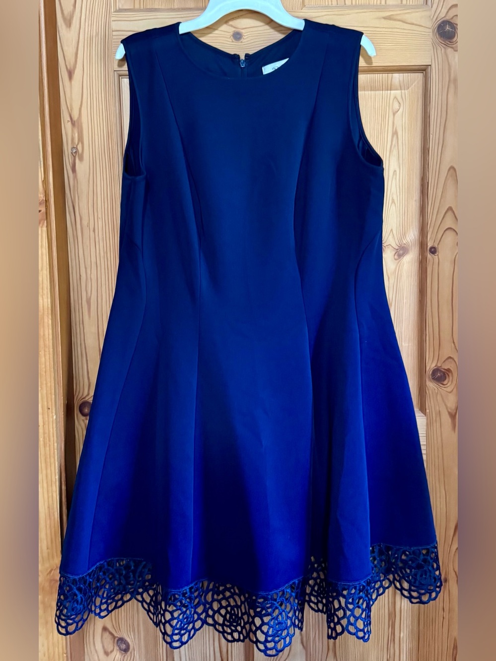 Sleeveless Navy Midi Dress with Lace Hem